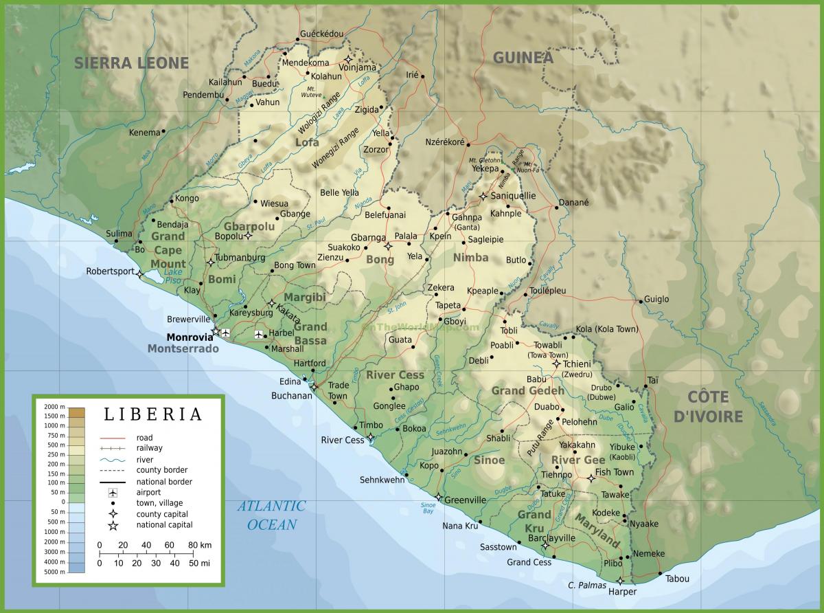 vizatoni harta fizike e Liberi
